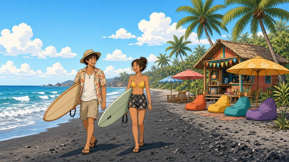 Comic: Surfer:innen in den Wellen von Batu Bolong